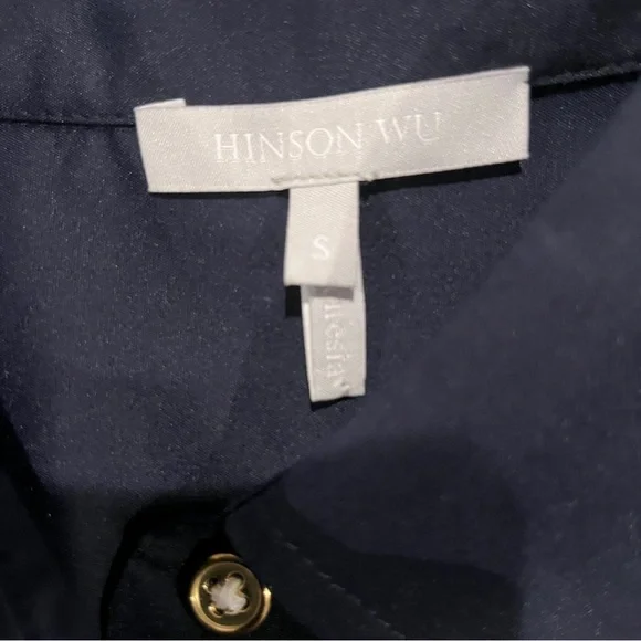 Hinson Wu Savannah Shirt Blouse Side Zippers French Cuff 3/4 Sleeves Navy Sz S - Picture 9 of 14
